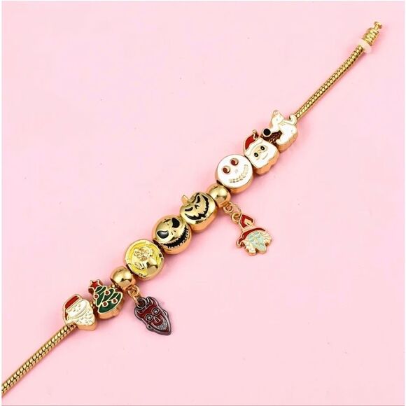 Gold Tone Nightmare Before Christmas Themed Charm Bracelet - Picture 5 of 8